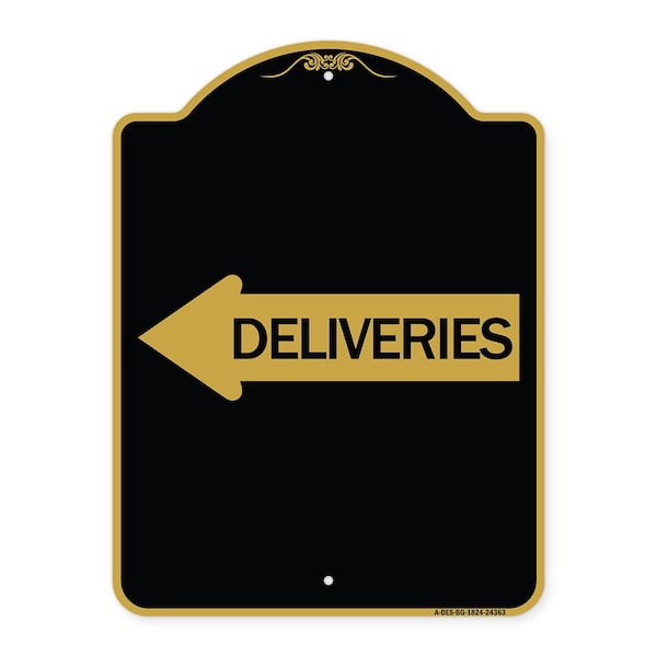 Signmission Designer Series Deliveries W/ Left Arrow, Black & Gold Aluminum Sign, 18" x 24", BG-1824-24363 A-DES-BG-1824-24363 - main